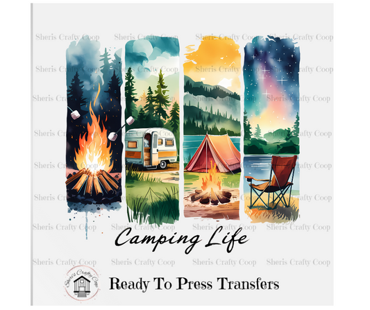 Camping Life Brushstroke- DTF Transfer Print- Ready To Press