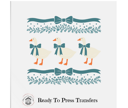 Vintage Geese With Blue Ribbon Old Bakewareish- DTF Transfer Print- Ready To Press