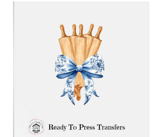 Vintage Baking Bow Blue And White Rollers- CottageCore DTF Transfer Print- Ready To Press (Copy)