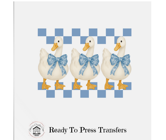 Vintage Geese Blue Checkered- DTF Transfer Print- Ready To Press