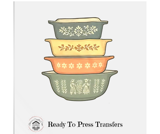 Vintage Bakeware Pyrex- Cottagecore DTF Transfer Print- Ready To Press