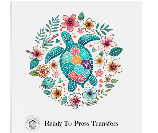 Sea Turtle Floral- DTF Transfer Print- Ready To Press