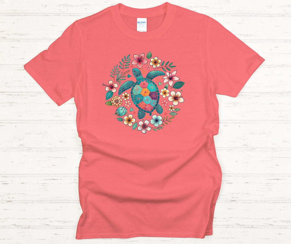 Sea Turtle Floral- DTF Transfer Print- Ready To Press