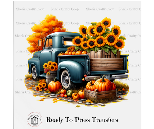 Fall Feelings- Teal Truck  DTF Transfer Print Ready To Press