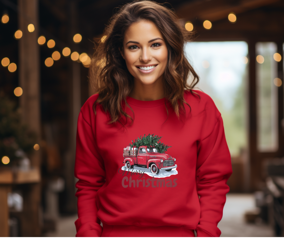 Vintage Red Truck Merry Christmas- DTF Transfer Print Ready To Press