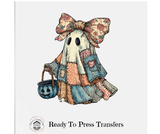 Retro Halloween Blue Denim Ghost- DTF Transer Print- Ready To Press