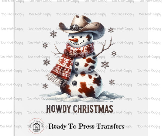 Howdy Snowman DTF Transfer Print- Ready To Press