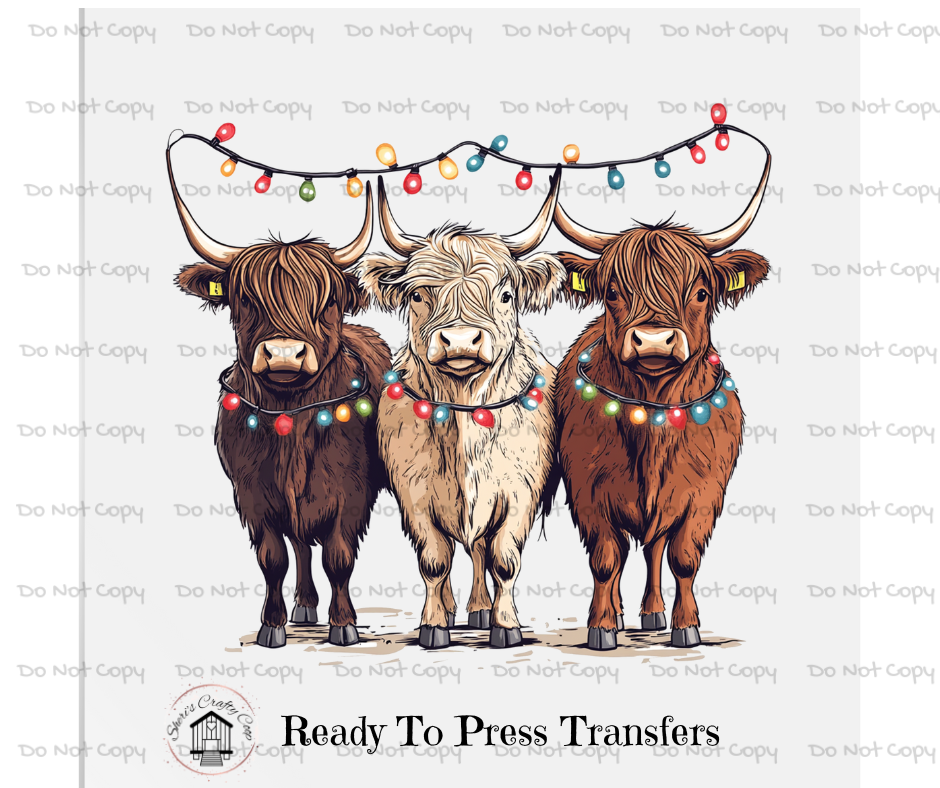 Highland Cows Christmas DTF Transfer Print- Ready To Press