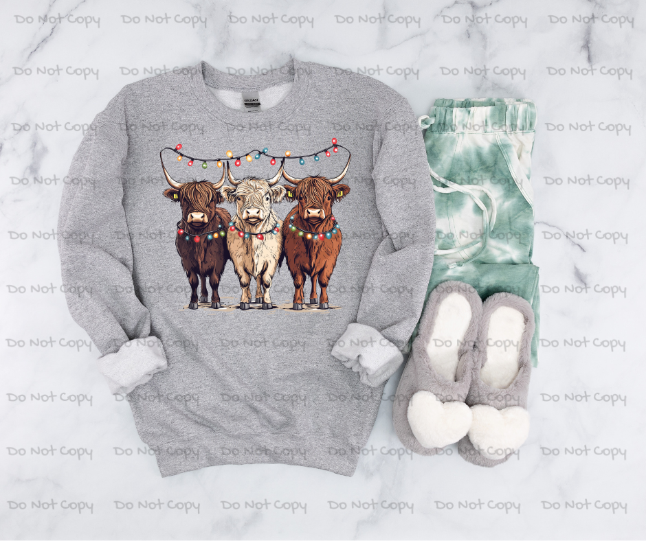 Highland Cows Christmas DTF Transfer Print- Ready To Press