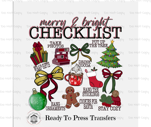 Christmas Checklist Christmas DTF Transfer Print- Ready To Press