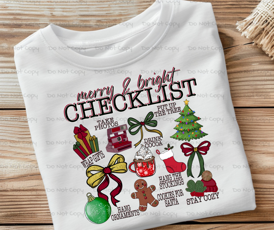 Christmas Checklist Christmas DTF Transfer Print- Ready To Press