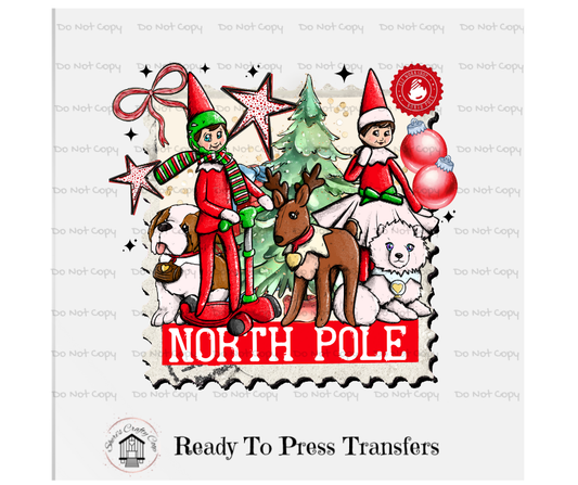 Elf And Friends North Pole-DTF Transfer Print- Ready To Press