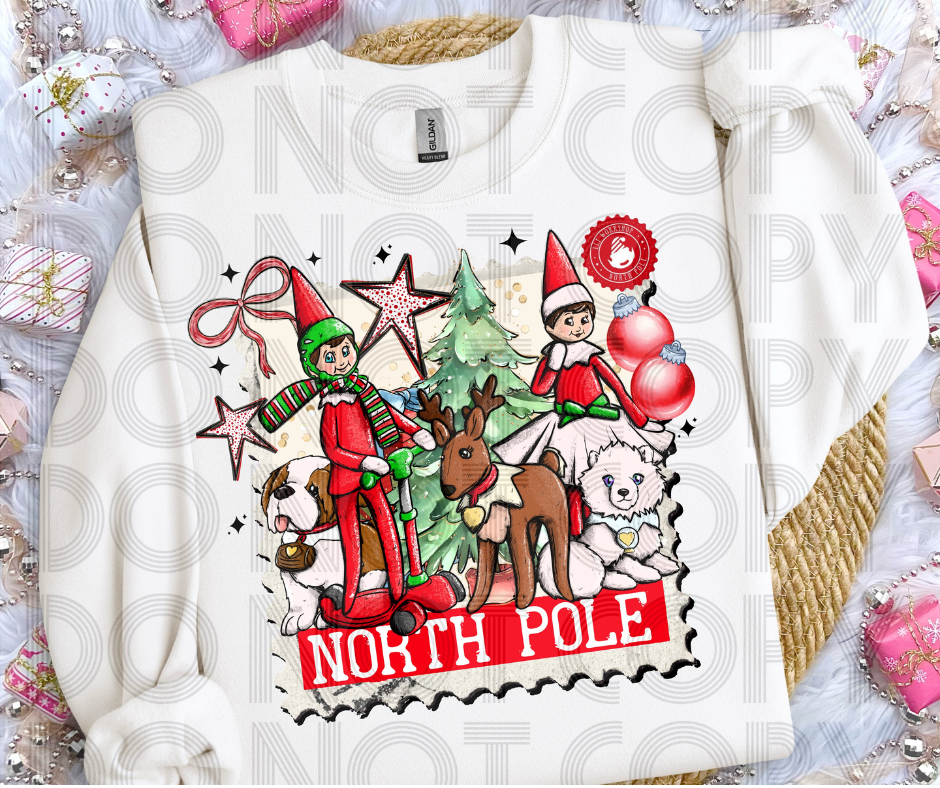 Elf And Friends North Pole-DTF Transfer Print- Ready To Press