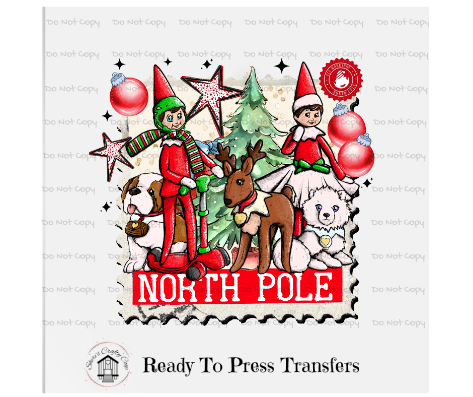 Elf And Friends North Pole-DTF Transfer Print- Ready To Press