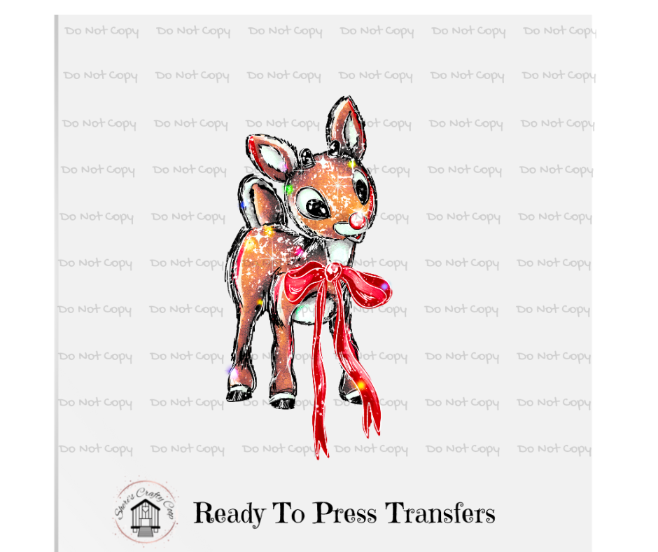 Adorable Red Nosed Reinderer Chrismas- DTF Transfer Print(Only) Ready To Press