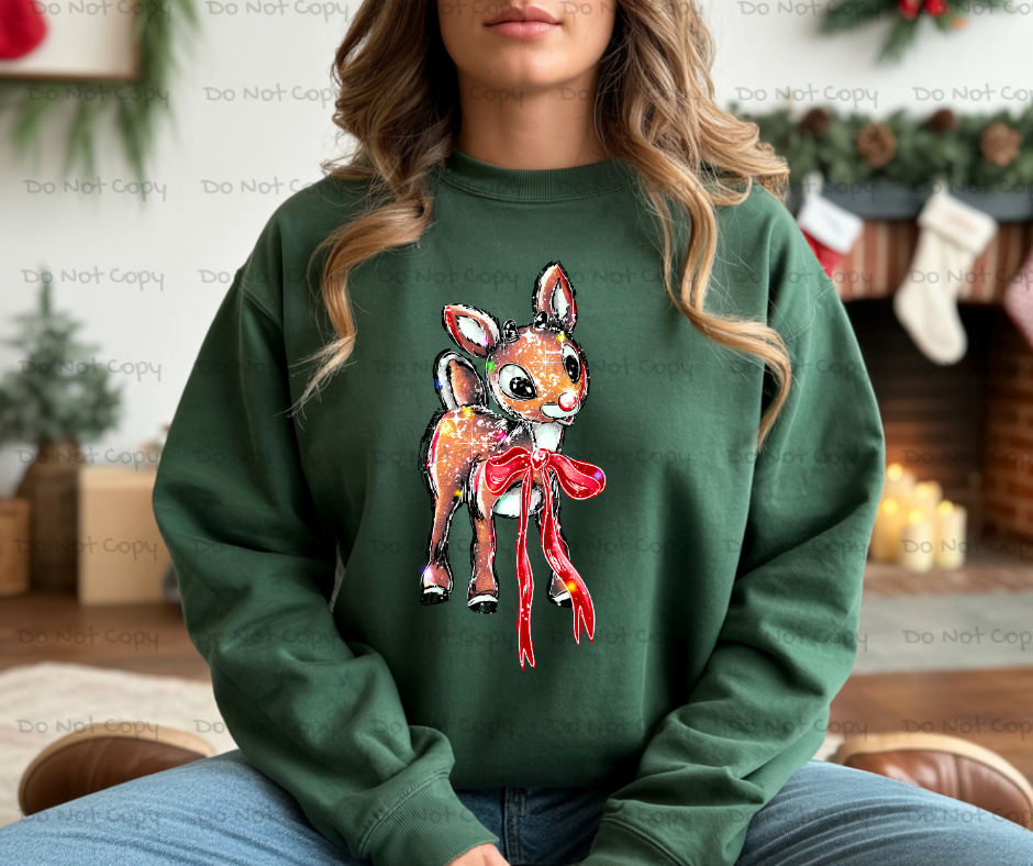 Adorable Red Nosed Reinderer Chrismas- DTF Transfer Print(Only) Ready To Press