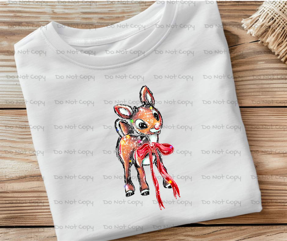 Adorable Red Nosed Reinderer Chrismas- DTF Transfer Print(Only) Ready To Press