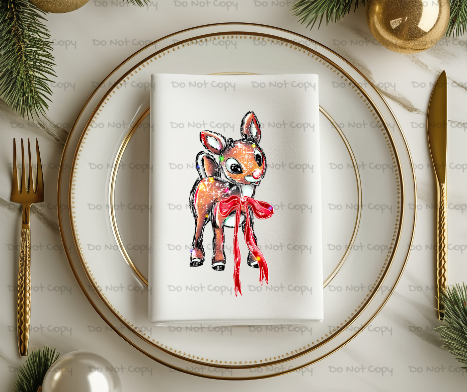 Adorable Red Nosed Reinderer Chrismas- DTF Transfer Print(Only) Ready To Press