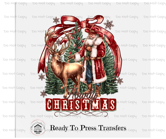 Western Cowboy Howdy Santa Christmas- DTF Transfer Print- Ready To Press