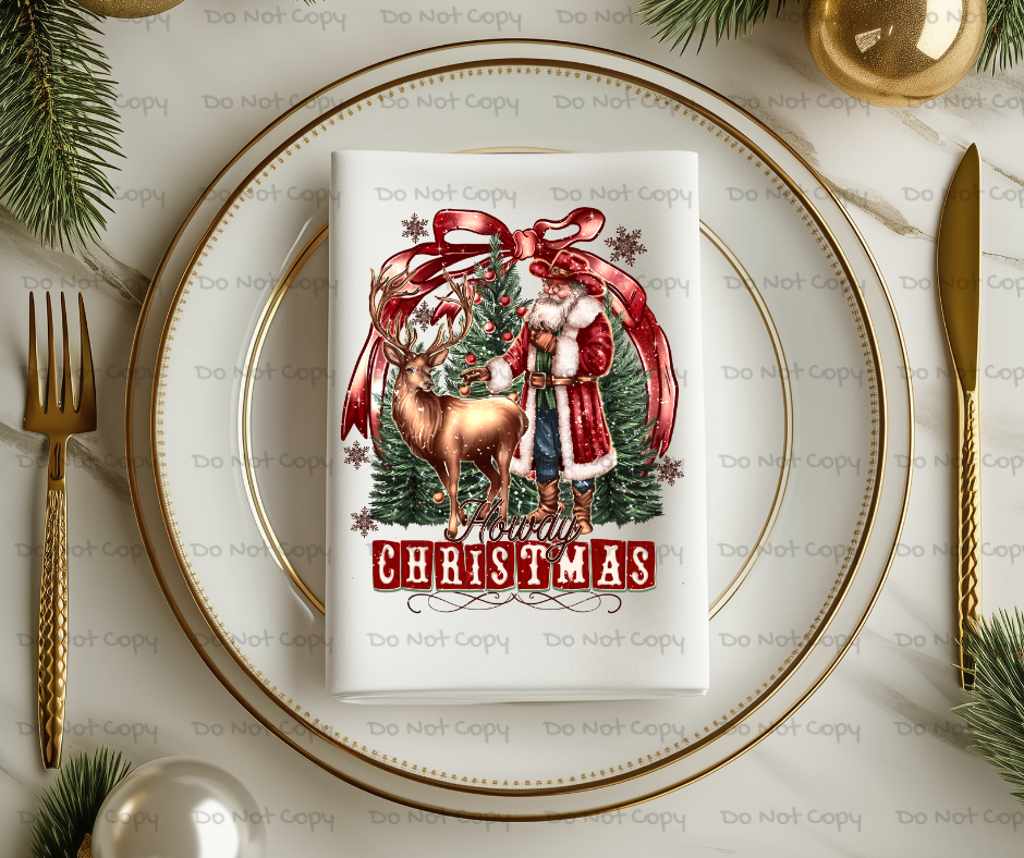 Western Cowboy Howdy Santa Christmas- DTF Transfer Print- Ready To Press