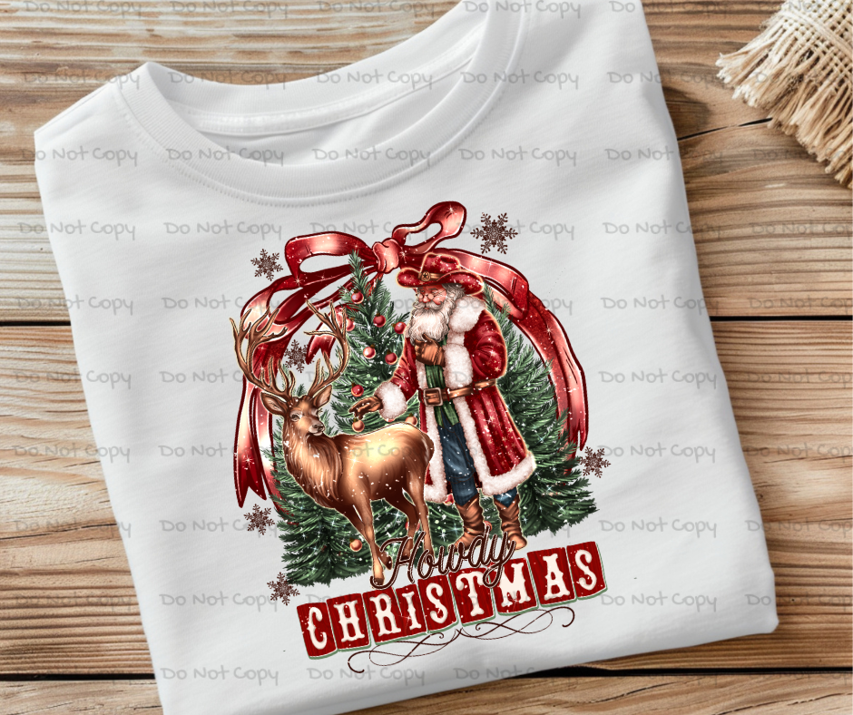 Western Cowboy Howdy Santa Christmas- DTF Transfer Print- Ready To Press