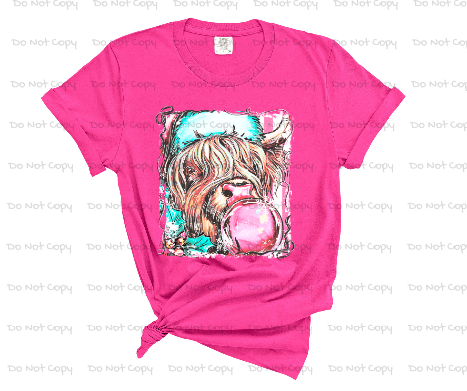 Retro Highland Cow Popping Bubble- Christmas- DTF Transfer Print- Ready To Press