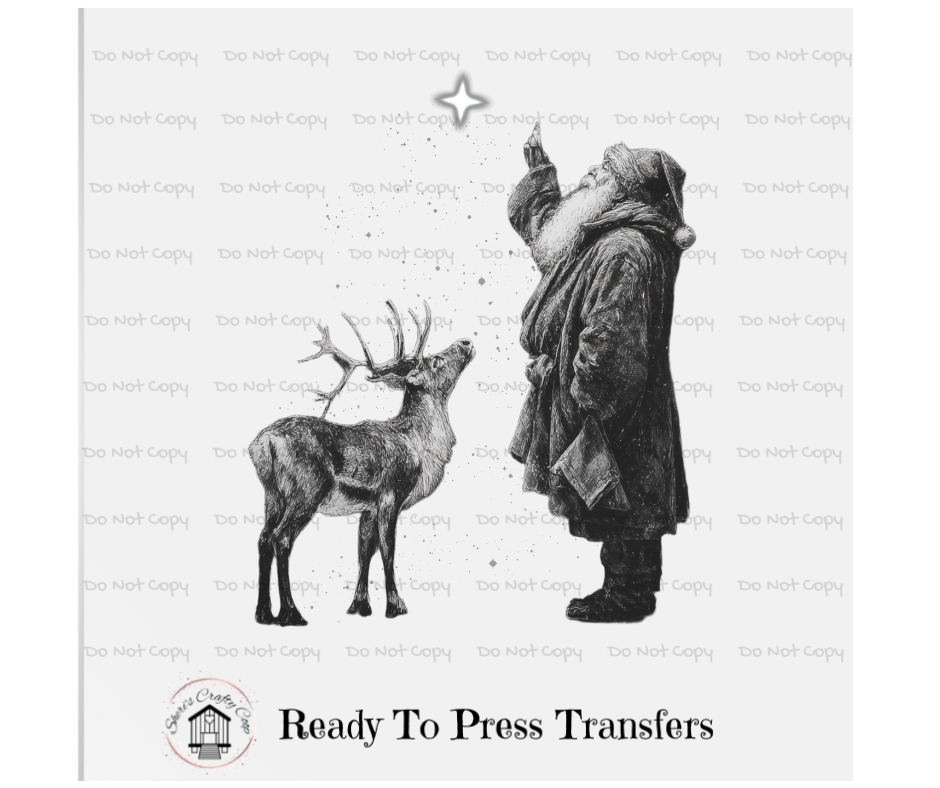 “Vintage Santa & Reindeer Star Wish • Christmas DTF Transfer • Ready to Press • Holiday Shirt Design