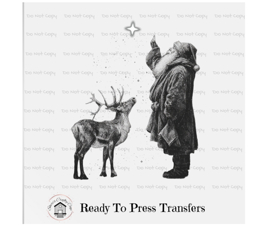 “Vintage Santa & Reindeer Star Wish • Christmas DTF Transfer • Ready to Press • Holiday Shirt Design