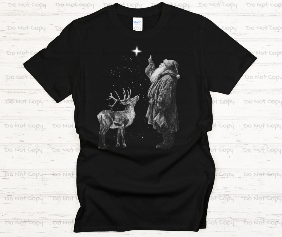 “Vintage Santa & Reindeer Star Wish • Christmas DTF Transfer • Ready to Press • Holiday Shirt Design