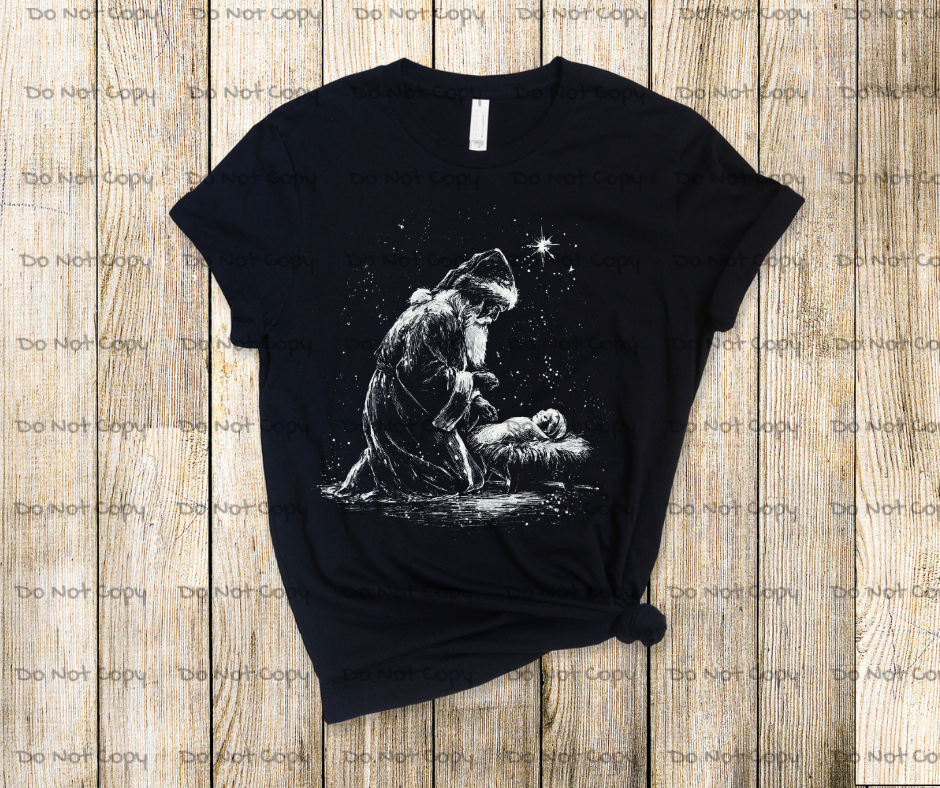 Vintage Santa & Baby Jesus Star Wish • Christmas DTF Transfer • Ready to Press