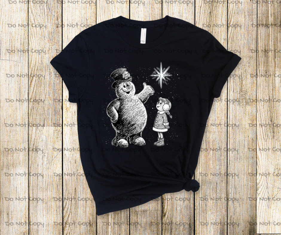 Frosty The Snowman Black And White DTF Transfer Print(Only) Ready To Press