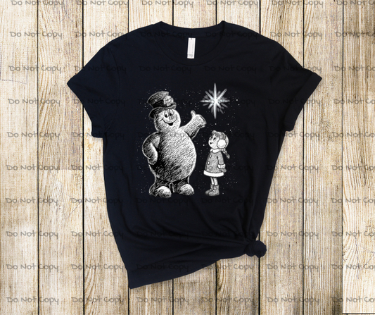 Frosty The Snowman Black And White DTF Transfer Print(Only) Ready To Press