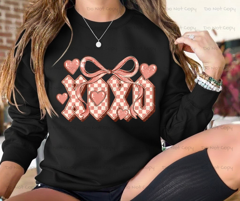 XOXO Checkered Valentines Day DTF Transfer Prints-  Ready To Press