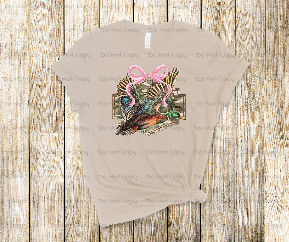 Mallard Duck With Pink Bow Camo DTF Transfer Prints- Ready To Press