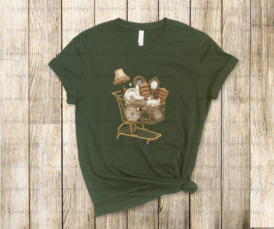 I’d Rather Be Thrifting Graphic – Vintage Thrift Lover Shopping Cart Design – Ready to Press Transfer