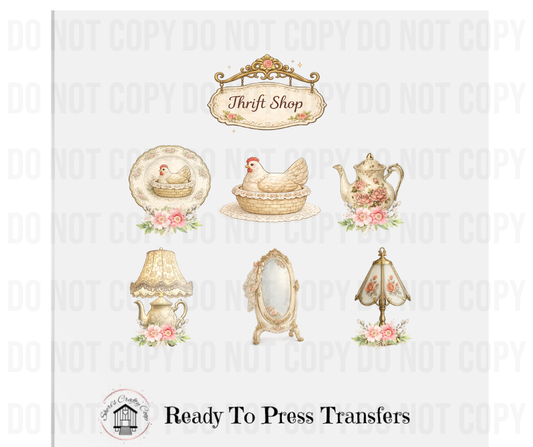 Vintage Thrift Shop, Cottagecore Graphic, Shabby Chic Vintage DTF Transfer