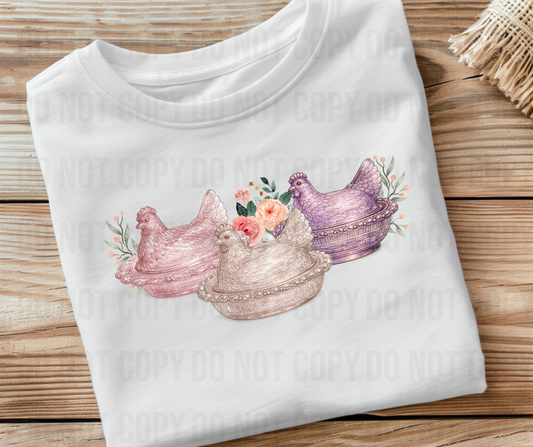 Vinatge Hens On A Nest Floral-Cottagecore Graphic, Shabby Chic Vintage HON DTF Transfer