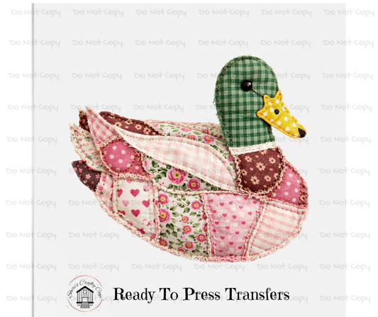 Vintage Pink Mallard Duck Patchwork Cottage core Graphic, Shabby Chic Vintage DTF Transfer