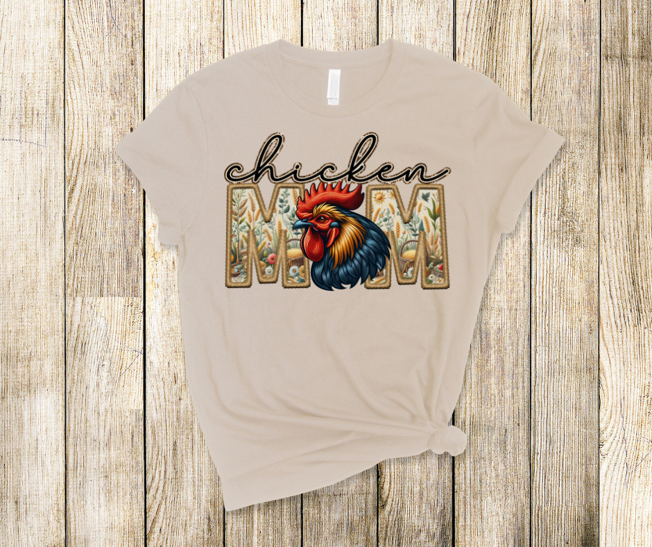 Chicken Mom Faux Embroidery Soft Comfy Tee