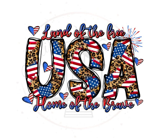 Land Of The Free Home Of The Brave USA Leopard Print DTF Transfer Print(Only) Ready To Press