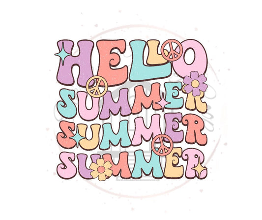 Hello Summer Full Colored DTF Transfer Print Ready To Press
