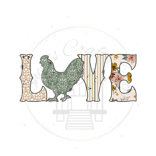 Retro Chicken Love Patterned Full Colored DTF Transfer Print Ready To Press