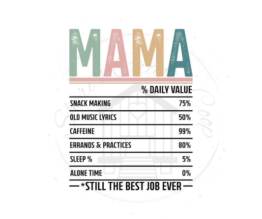 Mama Daily Value Ingredients DTF Transfer Print Ready To Press