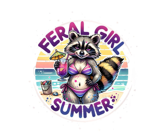 Feral Girl Summer Raccoon - DTF Transfer Print - Ready to Press