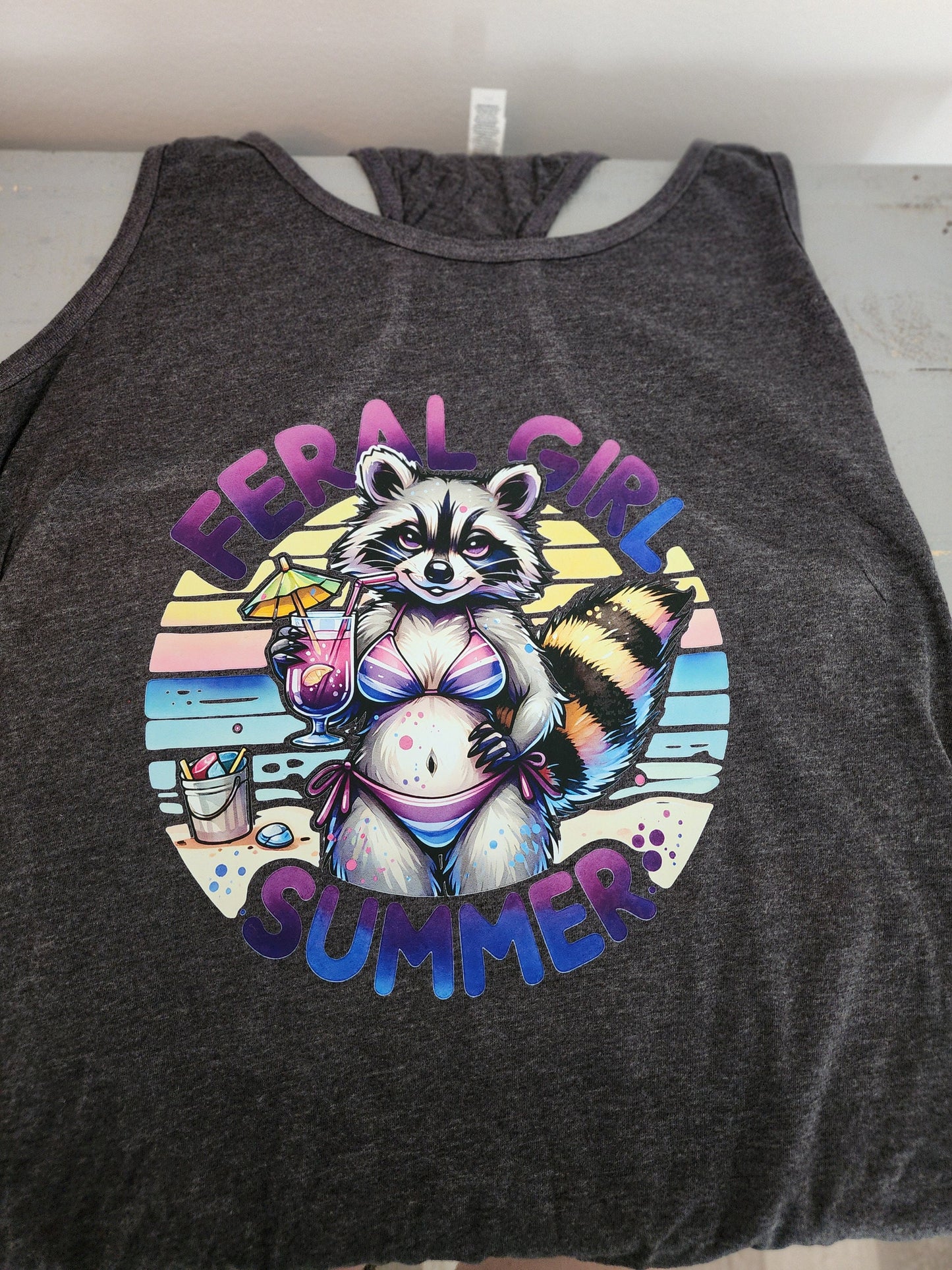 Feral Girl Summer Raccoon - DTF Transfer Print - Ready to Press