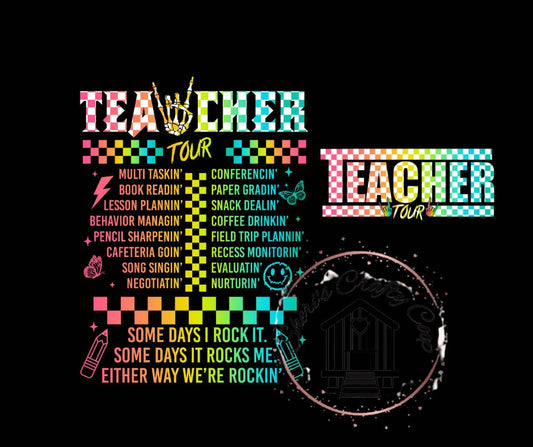 Retro Teacher Tour Front And Back Design- Teacher DTF Transfer Print- Ready To Press
