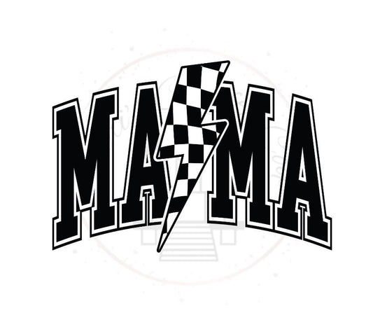 Mama Checkered Lightning Bolt- DTF Transfer Print- Ready To Press