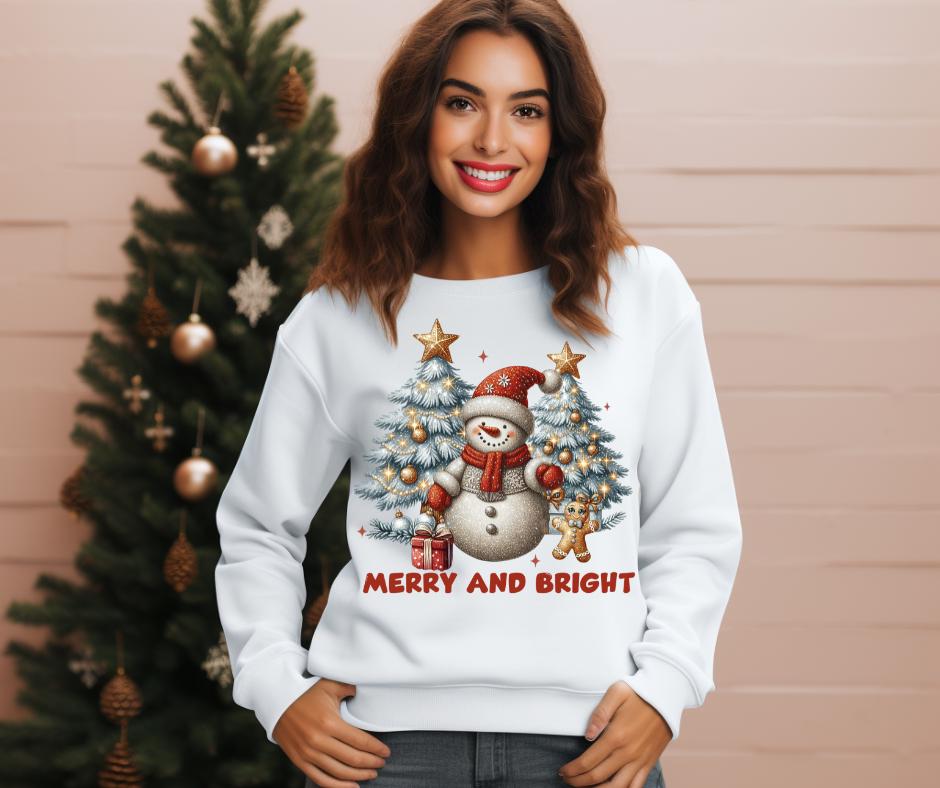 Merry And Bright Snowman- Christmas Snowman DTF Tranfer Prints- Ready To Press