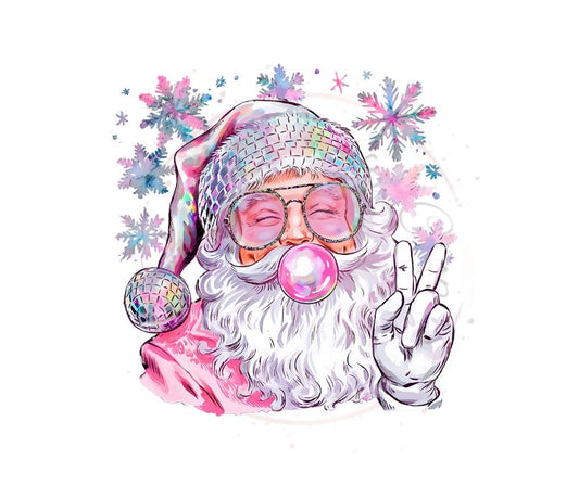 Groovy Pink Disco Santa Blowing Bubble- Santa DTF Transfer Print- Ready To Press