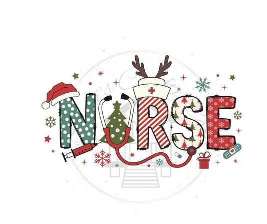 Festive Nurse- Christmas Nurse DTF Transfer Print- Ready To Press